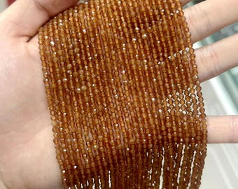 3mm Faceted Natural Orange Garnet Beads Strand Diamond Cut Micro Gemstone Round Bead Bulk Lots Wholesale