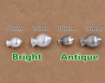 Sterling Silver Fish Beads .925 Silver Fish Bead Antique Or Bright You Choose for Jewelry Bracelet Making Pendant