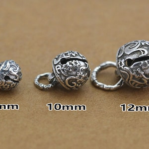 Sterling Silver Bells Jingle Bell Charms with Bails Jumping Rings Bali Antique Silver Bell 8mm 10mm 12mm Silver Small Craft Bells Pendants
