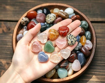 20mm Gemstone Heart Bulk Mixed Undrilled Assorted Natural Crystal Heart Stone No Hole Healing Wholesale