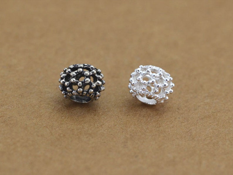925 Sterling Silver Hollowed Beads Flat Bali Antique or Bright 925 Sterling Silver Knot Spacer Beads for Bracelet Jewelry Making
