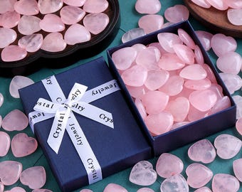 20/30/40/50 Pcs Rose Quartz Heart Shaped Stone Natural Crystal Hearts Lot Gift Set Love Healing Bulk Wholesale