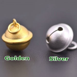 Golden Sterling Silver Bells Frosted Silver Jingle Bell Charms with Bails Jumping Rings 14mm Bright Silver Small Craft Bells Pendants