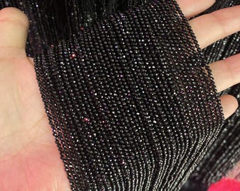 10 Faceted Natural Black Spinel Beads Strand 2mm 3mm Diamond Cut Micro Gemstone Spacer Round Bead Bulk Lots Wholesale