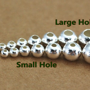 Sterling Silver Round Beads 925 Sterling Silver Bright Spacers Perles Perles perles sans couture perle petit ou grand trou pour la fabrication de bijoux