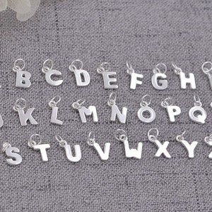 Sterling Silver Letter Charms A - Z 26 Alphabet Solid 925 Sterling Silver Initial Pendant with Jump Ring for Jewelry Making
