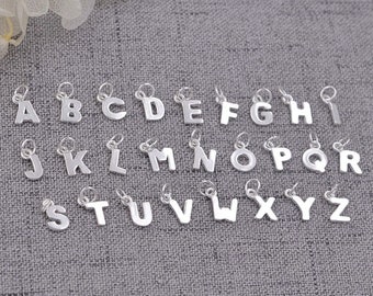 Sterling Silver Letter Charms A - Z 26 Alphabet Solid 925 Sterling Silver Initial Pendant with Jump Ring for Jewelry Making