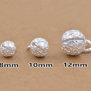 Sterling Silver Bells Jingle Bell Charms with Bails Jumping Rings  8mm 10mm 12mm Bright Silver Small Craft Bells Pendants