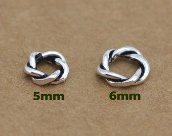Sterling Silver Twisted Ring Spacer Beads 925 Sterling Silver Round Circular Ring Beads 5mm or 6mm for Jewelry Making