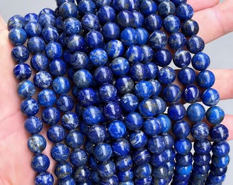 AAA Echte natürliche Lapislazuli-Perlen, glatt, rund, blau, lose Perlen, 2 mm, 3 mm, 4 mm, 6 mm, 8 mm, 10 mm, 12 mm, Kugelperlen, Großpackung, Großhandel