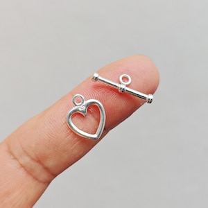 Bright Sterling Silver Heart Toggle Clasps 925 Sterling Silver Bar and Ring Sets Clasp For Necklace and Bracelet Connector Bulk Lot