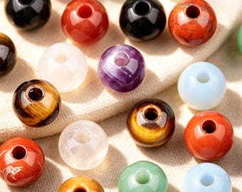 18mm Round Crystal Beads Bulk Large Hole Gemstone Spacer Beads Necklace Bracelet Opalite Red Jasper Obsidian Beads Wholesale