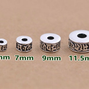 Bali Antique Sterling Silver Spacer Beads 925  Silver Flat Rondelle Round Om Mani Padme Hum 5mm 7mm 9mm for Jewelry Making