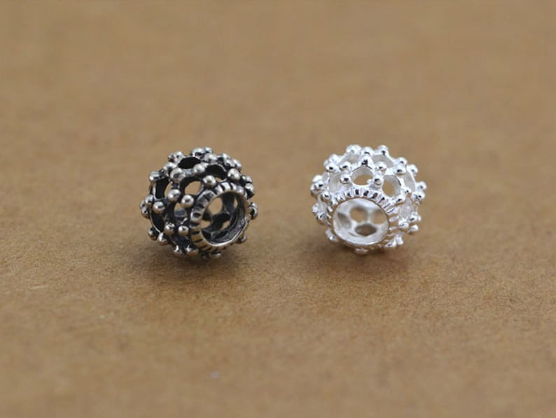 925 Sterling Silver Hollowed Beads Flat Bali Antique or Bright 925 Sterling Silver Knot Spacer Beads for Bracelet Jewelry Making