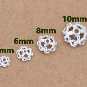 Sterling Silver Beads Caps Bright Silver Flower Beads Caps 4mm 6mm 8mm 10mm for Jewelry Making