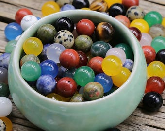 Half Drilled Gemstone Bead 10mm Half Hole Round Crystal Beads Howlite Opalite Yellow Jade Red Jasper Agate Pendant Earring Bulk Lot s211
