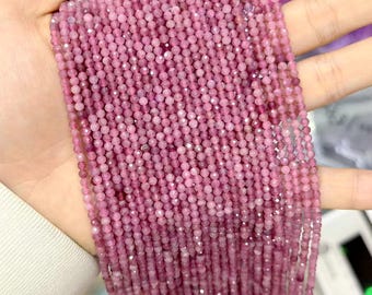 3mm Faceted Natural Pink Tourmaline Beads Strand Diamond Cut Micro Gemstone Round Bead Bulk Lots Wholesale