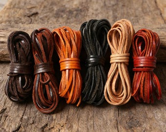 16.4 Feet Genuine Leather Cord Bulk Flat / Round Real Leather String Rope Black Brown Red Leather Cord Lot Wholesale