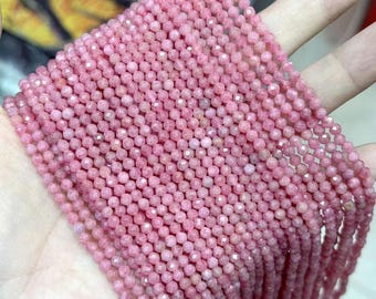 3mm Faceted Natural Rhodochrosite Beads Strand Diamond Cut Micro Gemstone Round Bead Bulk Lots Wholesale