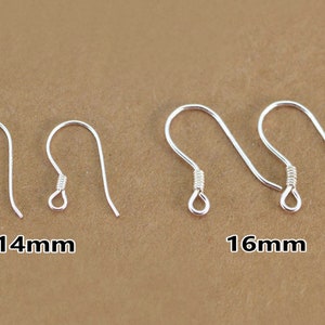 Sterling Silver Earring Hooks 925 Silver French Ear Wires Earwires 14mm or 16mm Pairs Hook with Coil Wholesale Findings