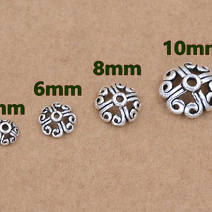Sterling Silver Beads Caps Antique Silver Flower Beads Caps 4mm 6mm 8mm 10mm for Jewelry Making