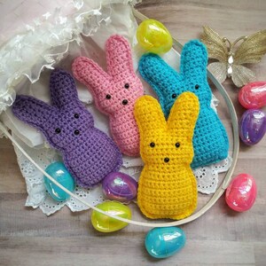 Peep inspired Spring Decor Bunny Plushie Stuffed Animal Easter Basket Filler Handmade Crochet image 1