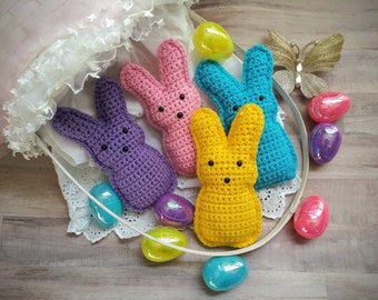 Peep inspired Spring Decor Bunny Plushie | Stuffed Animal | Easter Basket Filler | Handmade Crochet