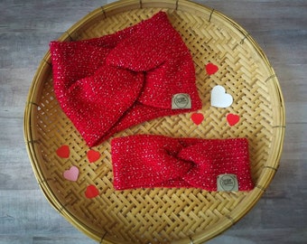 Red Sparkle Wide or Skinny Knit Headwrap Earwarmer | Fashion Headwear | Winter Hair Accessory | Valentine's Day or Christmas Party Wear