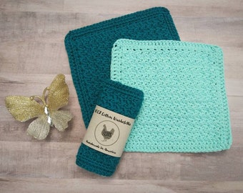 Farmhouse 100% Cotton Washcloths | Handmade Crocheted | Aqua Turquoise Teal | Beach Decor | Ocean Inspired