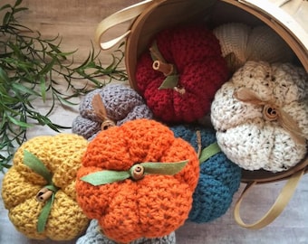 Farmhouse Fall Decor Medium Size Crochet Decorative Pumpkins | Rustic Fall Home Decor | Handmade Crochet