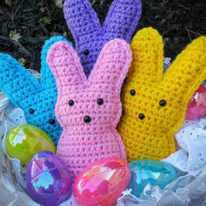 Peep inspired Spring Decor Bunny Plushie Stuffed Animal Easter Basket Filler Handmade Crochet image 2