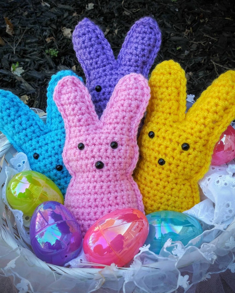 Peep inspired Spring Decor Bunny Plushie Stuffed Animal Easter Basket Filler Handmade Crochet image 2