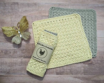 Farmhouse 100% Cotton Washcloths in Cream and Grey | Boho Rustic Style | Handmade Crocheted