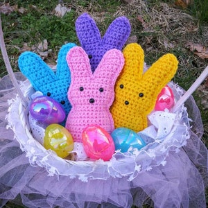 Peep inspired Spring Decor Bunny Plushie Stuffed Animal Easter Basket Filler Handmade Crochet image 4