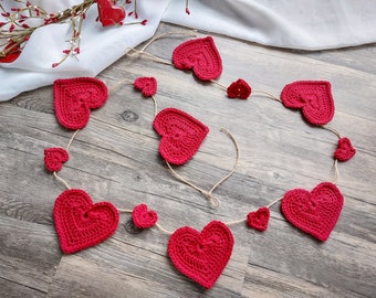 Valentine Home Decor Heart Crochet Fireplace Garland | Handmade Home Decor