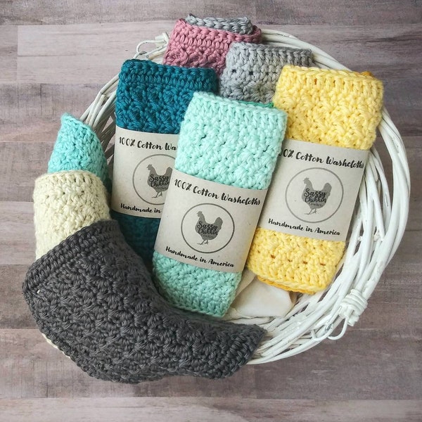 Farmhouse Style 100% Cotton Washcloths | Handmade Crocheted | Variety of Colors to fit every decor