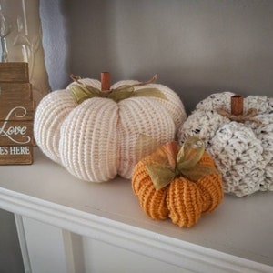 Fall Home Decor Pumpkins Crochet and Knit Decoration Autumn Warm Colors Rustic Farmhouse Decor Cream, Tweed, and Mustard image 4