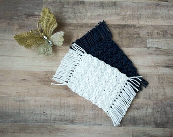 Modern Farmhouse Boho Rustic Style Mug Rug Coaster Set Home Decor made with 100% Cotton Handmade Crochet