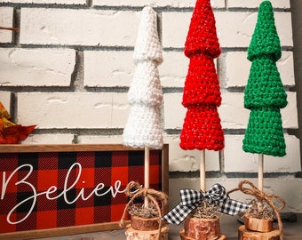 Farmhouse Christmas Tree Home Decor | Handmade Holiday Crochet Tree | Christmas Sparkle Tree