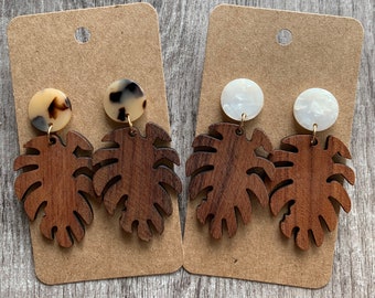 Wooden Monstera Leaf Earrings Plant Leaf Palm Leaf Earrings Plant Lover Gift