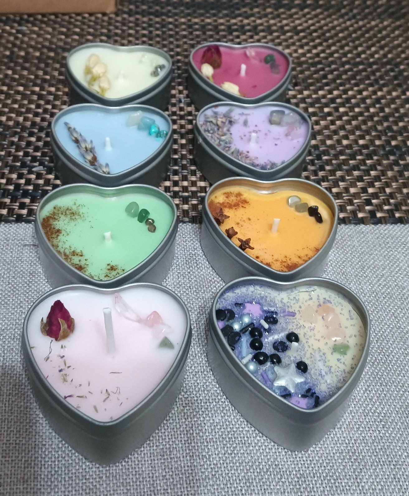 Heart Shaped Scented Candle With Crystals & Flowers 2oz Metal Tin ...