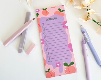 Peach with flowers shopping list pad Fruit grocery list notepad Sweet peach food planner Summer fruit lovers gift Shopping lover gift