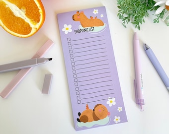 Capybara with daisy flowers shopping list pad Cute animal grocery list notepad Tropical animal lovers Capybara gifts
