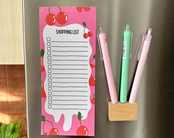 Cherries magnetic fridge shopping list pad Fruit list pad Cherry gifts