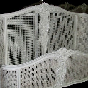 Chic French Country Bombe Curved White Cane Caned Bed " Headboard and footboard only"
