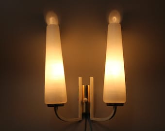 Danish two-light wall lamp made of brass/opal glass * 1960s * Mid-Century * Vintage