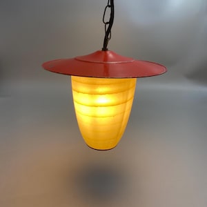 Rockabilly lantern ceiling light in red made of metal & glass * 1950s * Vintage
