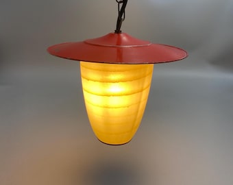 Rockabilly lantern ceiling light in red made of metal & glass * 1950s * Vintage