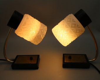 Pair of table lamps “Sixties” in opal glass * 1960s * Mid-century modern * Vintage