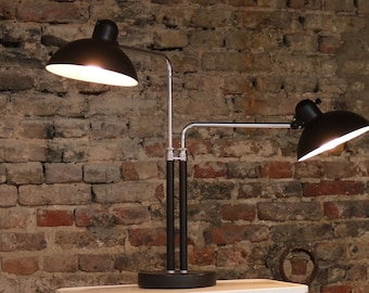 Kaiser Idell 6580 Super table lamp 1950s * Black-chrome Bauhaus double arm * embossed dome * Vintage